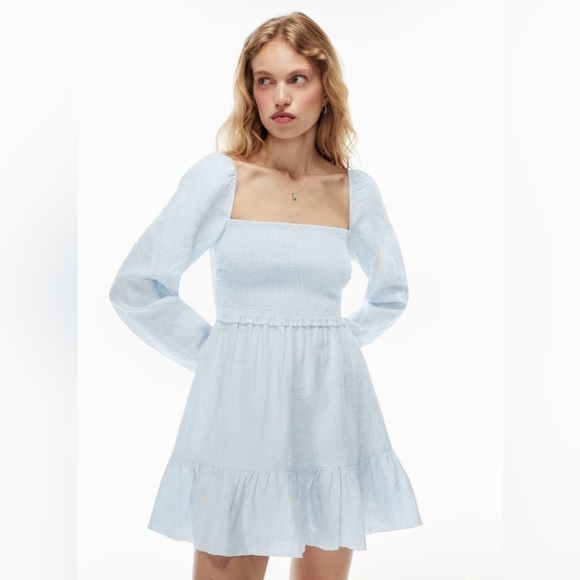 Aritzia Dresses & Skirts - ARITZIA WILFRED Tempest Organic Linen Mini Dress Size XL Voluminous Sleeves